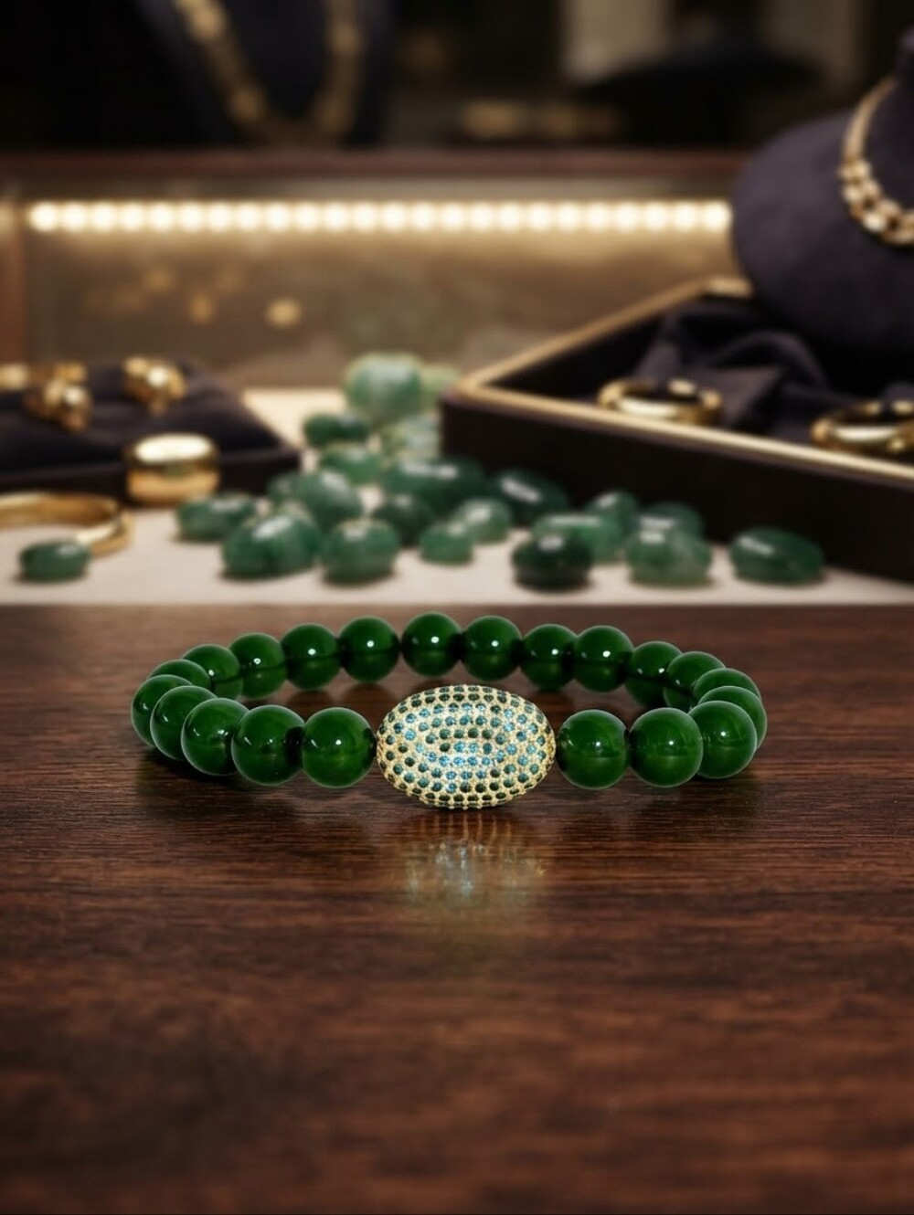 Jade Bracelet With Cubic Zirconia Accent